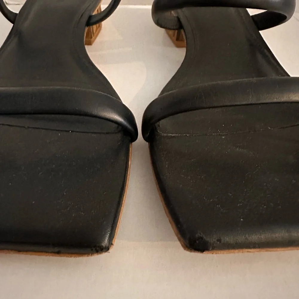 Cult Gaia Black Liz Leather Strappy Slide Women’s Sandals Bamboo Heel Size 39 9 - Picture 5 of 9